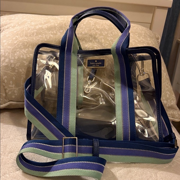 kate spade Handbags - Kate Spade Transparent Tote with Navy and Mint Stripes